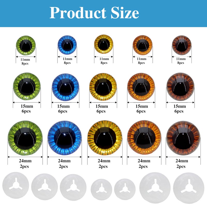 BESTCYC 1Box(160pcs) 3Size 5Colors Threaded Shank Design Plastic Safety Eyes Craft Eyes with Washers for Crafts DIY Amigurumi Stuffed Animal  Toy  Doll DIY Making Supplies (Blue.Green.Brown.Yellow.Orange) - Image 2